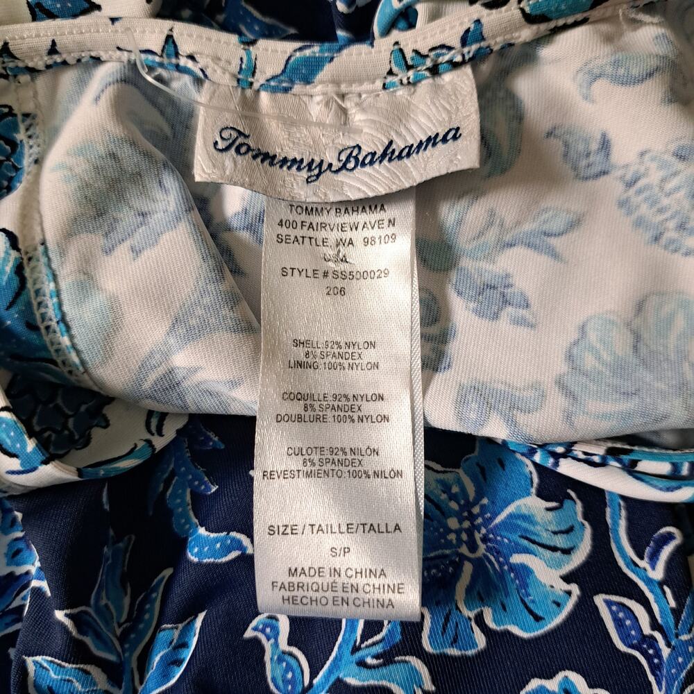 Tommy Bahama Woodblock Blossoms Romper Dress Blue White Floral Small - Picture 5 of 9
